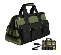 GOEDCH Sac À Outils Avec Bandoulière : Boîte À Outils À Col Large De 40,6 Cm Avec Ceinture Tactique Et 16 Compartiments Pour Mécaniciens, Électriciens, Menuisiers (Vert, Noir)