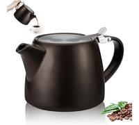 GOEDCH Théière en porcelaine : cafetière en céramique noire avec infuseur, 500 ml Théière en céramique avec couvercle en acier inoxydable, bouilloire pour café, vaisselle en porcelaine, théière à thé