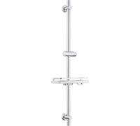 Görbach Barre de douche en acier inoxydable 100 cm avec support de douchette réglable, supports muraux compatibles avec trous de existants, colonne de douche avec étagère, chromé