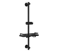 Görbach Barre de douche en acier inoxydable 70 cm avec support de douchette réglable, supports muraux compatibles avec trous de existants, colonne de douche avec étagère, noir