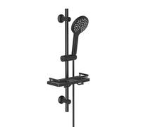 Görbach Barre de Douche Noir 70 cm avec avec Porte-Savon Douche et Douchette 3 Jets, Barre Douche INOX avec Support de Douche Murale Solide(HBD12MB)