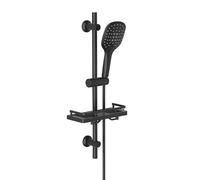 Görbach Barre de Douche Noir INOX 70 cm Colonne de Douche avec Porte-Savon Douche et Douchette 3 Jets, Support de Fixation Réglable,Mural Solide(HB1210MB)