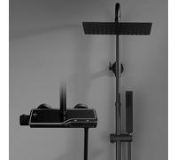 JOHOEdelstahl Duschset mit Duscharmatur Komplettset Système de douche à effet pluie avec thermostat,Überkopfbrause,Handbrause,Duschstange Matt Schwarz (2525MB)