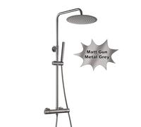 JOHO Set de douche pluie avec robinetterie complète, système de douche en acier inoxydable avec mitigeur thermostatique, douche au dessus de la tête D25cm Gris foncé