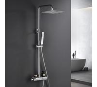 JOHO Kit de douche à effet pluie avec robinetterie de douche Kit complet- Système de douche thermostatique avec pomme de douche thermostatique, au dessus de la tête 20*20cm chrome