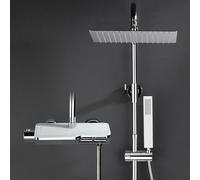 JOHO Kit de douche à effet pluie avec robinetterie complète, système de douche thermostatique avec thermostat, pomme de douche 25*25cm chrome