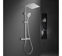 JOHO Douche de pluie avec mitigeur thermostatique, set de douche thermostatique en acier inoxydable avec pommeau XL 25 * 25 cm chrome