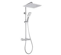 JOHO Système de douche à effet pluie avec robinet thermostatique Mitigeur, Set de douche thermostatique en acier inoxydable avec pomme de douche XXL 35 * 25cm Chrome