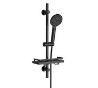 Görbach Colonne de Douche en Acier inoxydable avec Douchette à Main 3 Jets, Ensemble Barre de douche et Support de Pommeau de Douche et Tuyau pour Salle de Bain, Étagère Douche, 70cm Noir