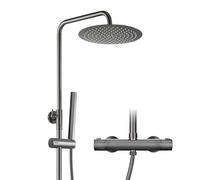 Görbach Colonne de douche en acier inoxydable avec mitigeur robinet, Ensemble de douche pluie avec barre de douche réglable en hauteur, pommeau 25 cm et thermostatique Gris