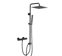 Görbach Colonne de Douche en Acier inoxydable avec Mitigeur Thermostatique, Ensemble de Douche Pluie Mural avec Douchette Salle de Bain et Pommeau Douche 30x30 cm Noir