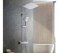 Görbach Colonne de Douche en Acier inoxydable avec Mitigeur Thermostatique, Ensemble de Douche Pluie Mural avec Douchette Salle de Bain et Pommeau Douche 30x30 cm Chromé