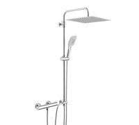 Görbach Colonne de Douche en Acier inoxydable avec Mitigeur Thermostatique, Ensemble de Douche Pluie Mural avec Douchette Salle de Bain et Pommeau Douche 30x30 cm Chromé