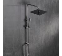 Görbach Colonne de douche en acier inoxydable sans mitigeur robinet, Ensemble de douche pluie avec barre de douche réglable en hauteur, pommeau 25x25 cm Gris gunmetal brossé