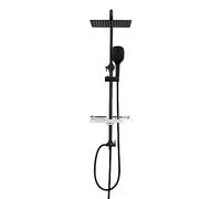Görbach Colonne de Douche Noir Inox Designe Douchette Douche Salle de Bain Réglable Hauteur Ensemble Douche Murale Solide avec Étagère Set kit de Douche sans Robinet avec Pommeau Douche 20 * 20cm