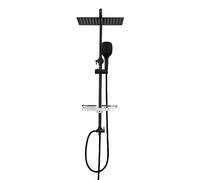 Görbach Colonne de douche en acier inoxydable sans mitigeur robinet, Ensemble de douche pluie avec barre de douche réglable en hauteur, pommeau 30x30 cm et étagère de douche noir