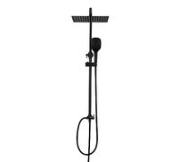 Görbach Colonne de douche en acier inoxydable sans mitigeur robinet, Ensemble de douche pluie avec barre de douche réglable en hauteur, pommeau 25x25 cm noir