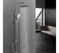 Görbach Colonne de douche en acier inoxydable sans mitigeur robinet, Ensemble de douche pluie avec barre de douche réglable en hauteur, pommeau 20x20 cm chromée