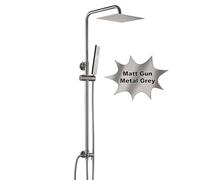 Görbach Colonne de douche en acier inoxydable sans mitigeur robinet, Ensemble de douche pluie avec barre de douche réglable en hauteur, pommeau 20x20 cm Gris gunmetal brossé