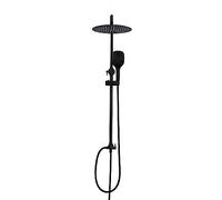 Görbach Colonne de douche en acier inoxydable sans mitigeur robinet, Ensemble de douche pluie avec barre de douche réglable en hauteur, pommeau D20 cm noir