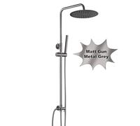Görbach Colonne de douche en acier inoxydable sans mitigeur robinet, Ensemble de douche pluie avec barre de douche réglable en hauteur, pommeau 25 cm Gris gunmetal brossé
