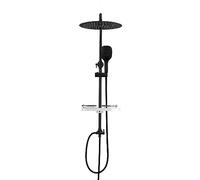 Görbach Colonne de Douche Noir Inox Designe Douchette Douche Salle de Bain Réglable Hauteur Ensemble Douche Murale Solide avec Étagère Set kit de Douche sans Robinet avec Pommeau Douche D30cm