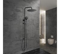 Görbach Colonne de Douche Noir sans Robinetterie Réglable Hauteur pour Salle de Bain, Ensemble Douche Murale Baignoire Système Douche Effet Pluie avec Douchette et Pommeau Pluie D25cm