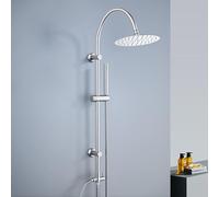 Görbach Colonne de Douche pluie sans robinet, Ensemble Douche Murale en acier inoxydable avec douche de tête ronde D20 cm, barre de douche vintage en forme de U, chromée