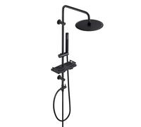 Görbach Colonne de Douche sans Robinet en acier inoxydable, Ensemble de Douche Murales Réglables avec Pommeau de douche Pluie, Étagère et Douchette 20 cm Noir
