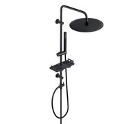 Görbach Colonne de Douche sans Robinet en acier inoxydable, Ensemble de Douche Murales Réglables avec Pommeau de douche Effet Pluie, Étagère et Douchette 30 cm Noir