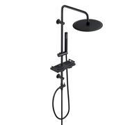 Görbach Colonne de Douche sans Robinet en acier inoxydable, Ensemble de Douche Murales Réglables avec Pommeau de douche Effet Pluie, Étagère et Douchette 25 cm Noir