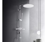 Ensemble de douche JOHO avec douche à effet pluie, système de douche avec tablette, ensemble de barre de douche chromée, ensemble de colonne de douche en acier inoxydable sans robinetterie, pomme de d