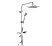 Görbach Colonne de douche sans robinetterie, acier inoxydable système de douche avec barre de douche réglable hauteur, pommeau pluie ABS 20x20 cm et étagère, Chromée
