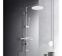 Système de douche à effet pluie JOHO avec tablette, ensemble de douche sans robinetterie, avec barre de douche en acier inoxydable, pomme de douche de 20 cm, chromée