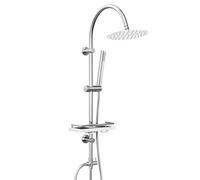 Görbach Colonne de douche sans robinetterie, acier inoxydable système de douche avec barre de douche réglable hauteur, pommeau pluie 20 cm et étagère, Chromée