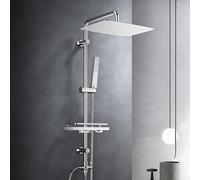 Görbach Douche de pluie Système de douche Tablette chromée Set de barre de douche Sans robinetterie