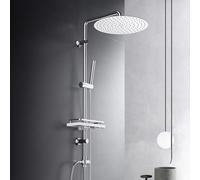 Ensemble de douche JOHO avec douche à effet pluie, système de douche avec tablette, ensemble de barre de douche chromée, ensemble de colonne de douche en acier inoxydable sans robinetterie, pomme de d