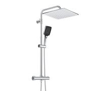 Görbach Colonne Douche INOX avec 38 ° C Mitigeur Thermostatique Colonne Douche avec Robinetterie Salle de Bain Ensemble Douche Mural Baignoire avec Douchette 3 Jets et Tête de Douche 30 * 30cm