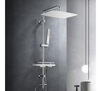 Görbach Douche de pluie Système de douche Tablette chromée Set de barre de douche Sans robinetterie