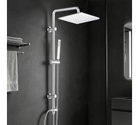 Görbach Système de douche à effet pluie sans robinet, en acier inoxydable avec barre de douche réglable, pommeau de douche 25 x 25 cm, chromé