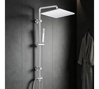 Görbach Système de douche à effet pluie sans robinet, en acier inoxydable avec barre de douche réglable, pommeau de douche 30 x 30 cm, chromé