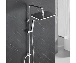 Görbach Système de douche en acier inoxydable sans robinet, douche à effet pluie, chromé, économe en eau, barre de douche réglable en hauteur 74 à 114 cm, pommeau de douche XXL 35 x 25 cm