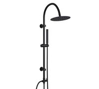 Görbach Système de douche sans robinet, Colonne de Douche avec pommeau de douche à effet pluie en acier inoxydable, ronde 20 cm, U barre de douche, noire