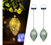 Görvitor Lot de 2 lanternes solaires d'extérieur IP65 étanches en métal en forme d'olive, lanternes solaires suspendues d'extérieur, lanternes solaires orientales d'extérieur pour balcon, arbre