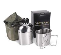 Goetland Gourde Militaire Americaine Inox 1,2l avec 0,6l Quart Tasse Pochette Nylon Armée Américaine Camping Quart Accessoires