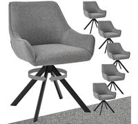 Goeurvant Chaises Pivotantes Lot de 6 - Chaises Lin avec Accoudoirs, 360° Pivotantes, Pieds Métal, Dossier Confort, pour Salle à Manger, Salon, Gris Clair