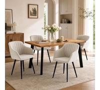Goeurvant Ensemble Table Salle à Manger et 4 Chaises, Moderne Rectangulaire Table 160x80cm, Chaises Beige en Tissu Effet Lin, Ensemble Set de Repas 5 Pièces pour Salon, Cuisine