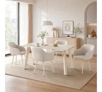Goeurvant Ensemble Table Salle à Manger et 4 Chaises, Moderne Rectangulaire Table 160x80cm, Chaises Beige en Tissu Effet Lin, Ensemble Set de Repas 5 Pièces pour Salon, Cuisine