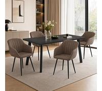 Goeurvant Ensemble Table Salle à Manger et 4 Chaises, Moderne Rectangulaire Table 160x80cm, Chaises Marron Moka en Tissu Effet Lin, Ensemble Set de Repas 5 Pièces pour Salon, Cuisine