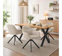 Goeurvant Ensemble Table Salle à Manger et 4 Chaises, Moderne Rectangulaire Table 160x80cm, Chaises Pivotantes Beige en Tissu Effet Lin, Ensemble Set de Repas 5 Pièces pour Salon, Cuisine
